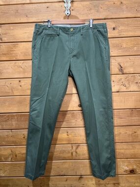 BENZAK BC-04 Relaxed Chino Japanese Fabric Aged Green Sateen Pants 36